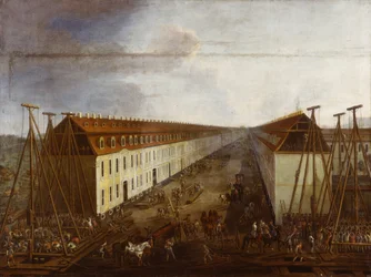 Obras de construcción en Friedrichstrasse en Berlín, c.1735